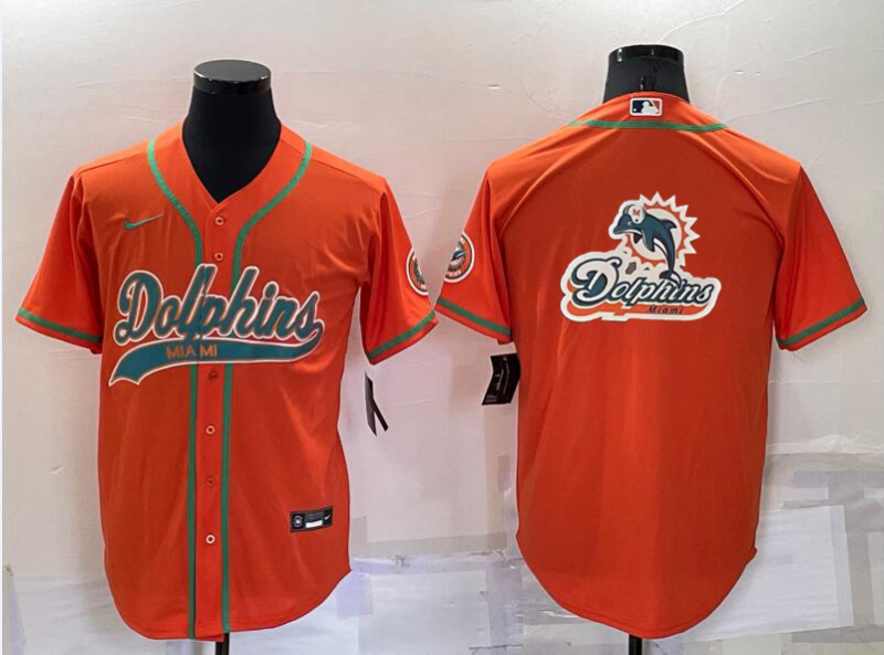 Men's Orange Miami Dolphins Team Big Logo With Patch Cool Base Stitched Baseball Jersey